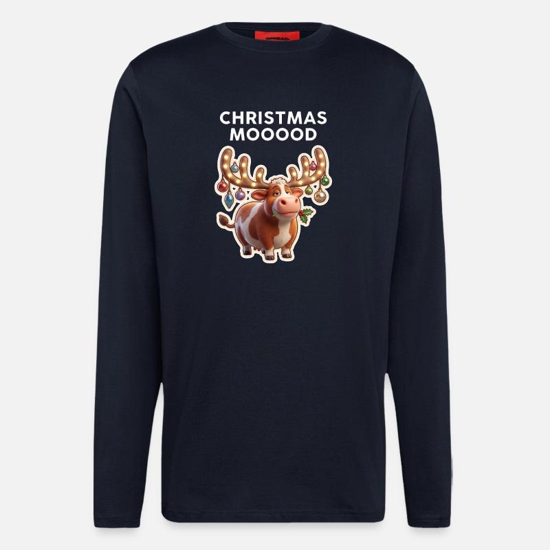 Weihnachtskuh mit Leuchtornamenten - Langarmshirt - made by SPREAD  - DARK NAVY