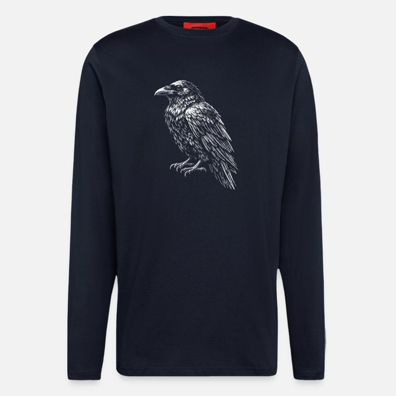 Raven Crest Monochrome Sketch - Longsleeve - made by SPREAD - DARK NAVY