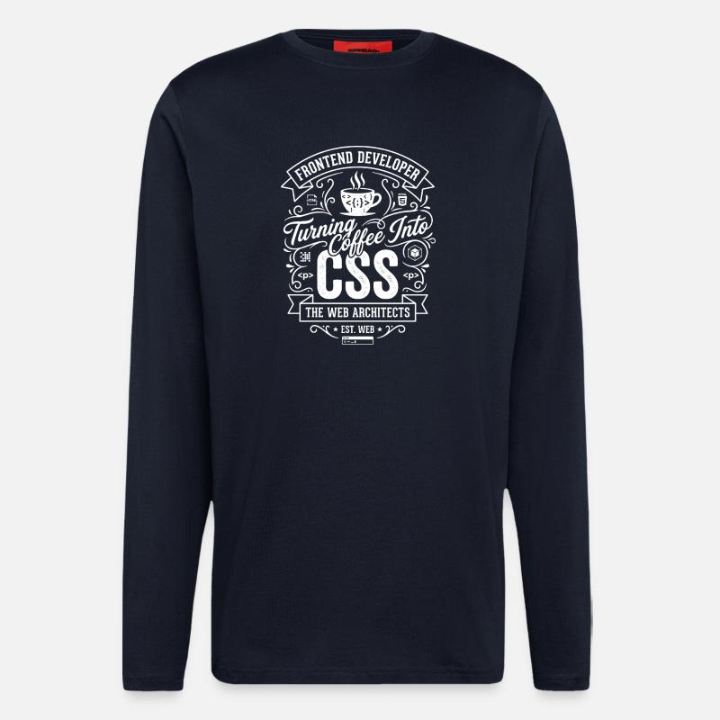 Frontend Coffee CSS Tee - Manches longues bio décontracté fabriqué en UE - DARK NAVY