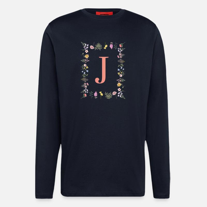 Florale Initialen "J ", Buchstaben Monogramm  - Langarmshirt - made by SPREAD  - DARK NAVY