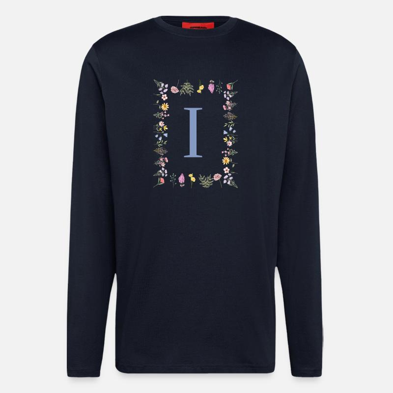 Florale Initial "I" Blumenmonogramm - Langarmshirt - made by SPREAD  - DARK NAVY