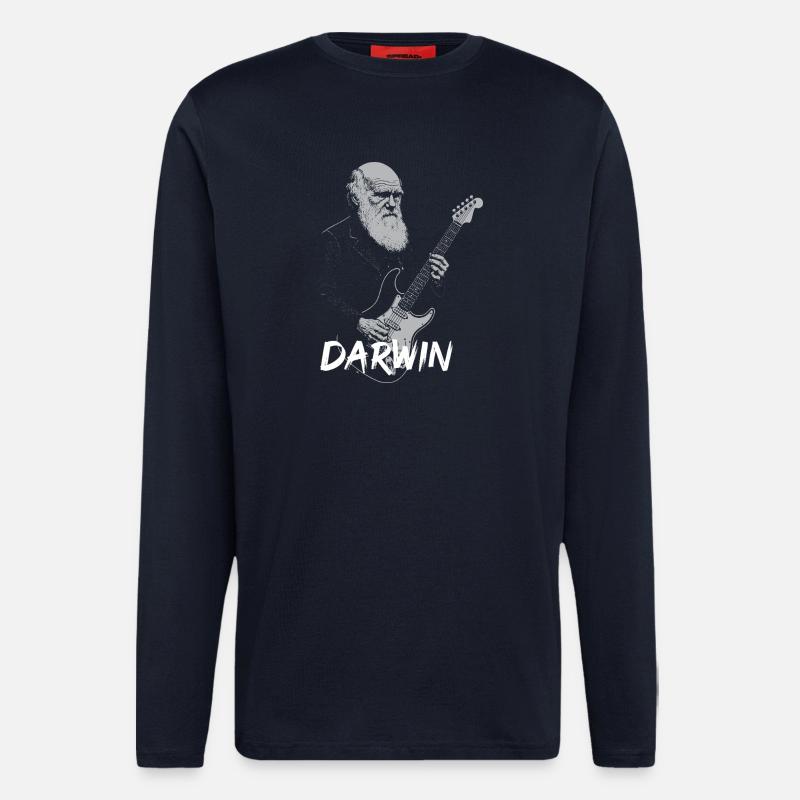 Darwin Playing Guitar Evolution - Longsleeve - made by SPREAD - DARK NAVY