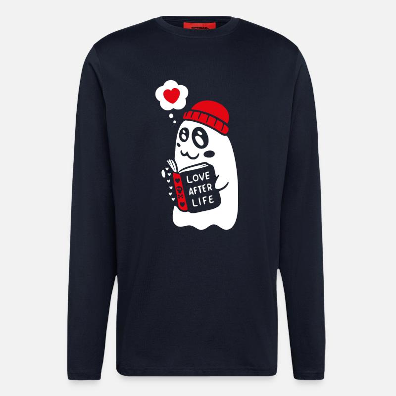 Cute Ghost Reading Romantic Book - Longsleeve - made by SPREAD - DARK NAVY