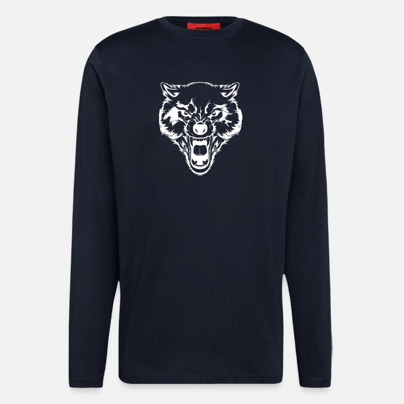 Wolf - Cooler Wolf - Dessin - Manches longues bio décontracté fabriqué en UE - DARK NAVY