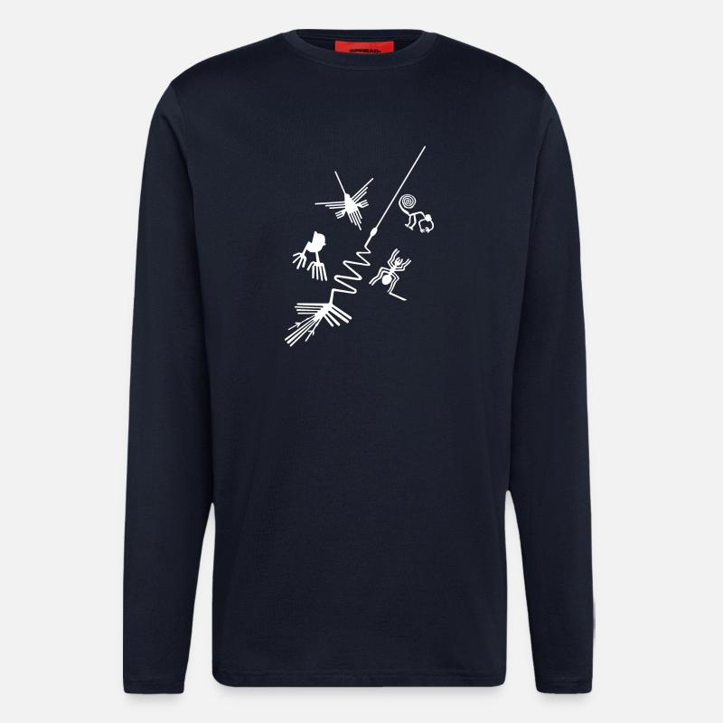 Lignes de Nazca - Pérou - Manches longues bio décontracté fabriqué en UE - DARK NAVY