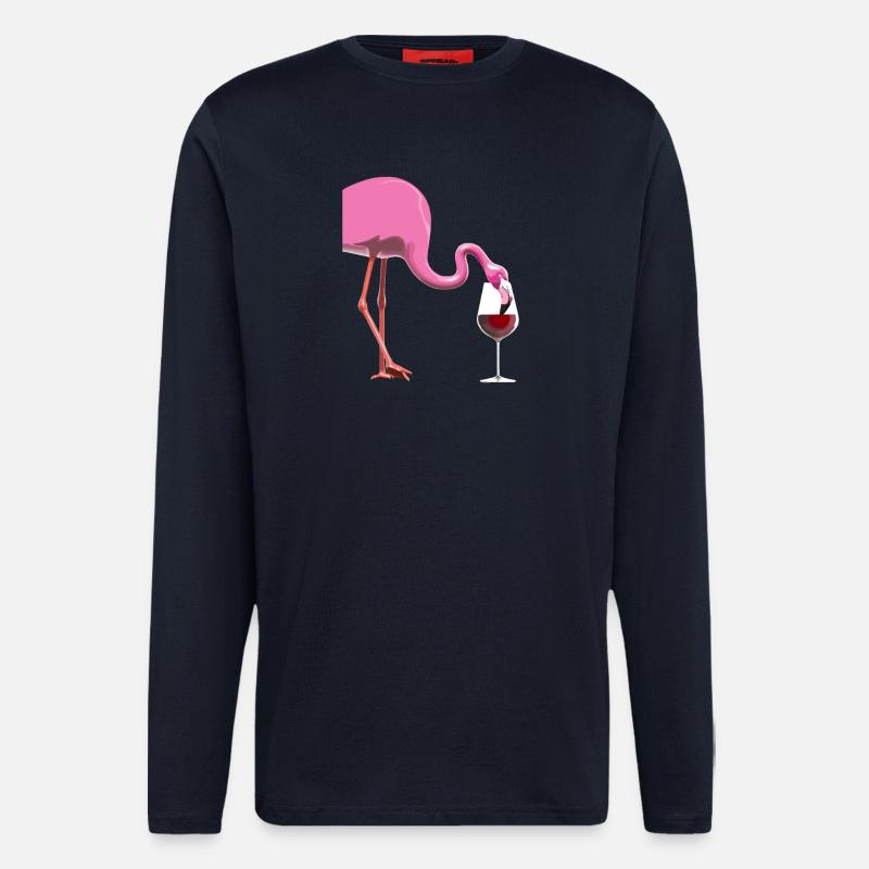 Flamingo mit Weinglas - Langarmshirt - made by SPREAD - DARK NAVY