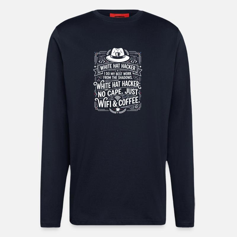 Wifi et café White Hat Hacker - Manches longues bio décontracté fabriqué en UE - DARK NAVY