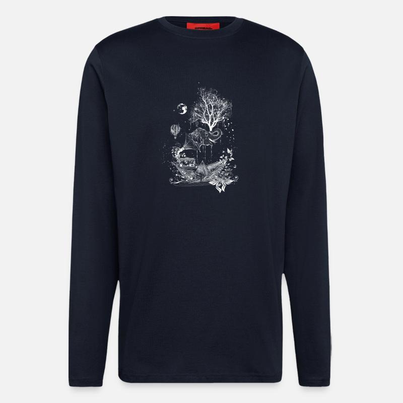 Elefant,Papierschiff und Baum- surreales Design - Langarmshirt - made by SPREAD  - DARK NAVY