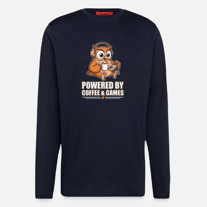 Eule mit Kaffee und Games - Langarmshirt - made by SPREAD  - DARK NAVY