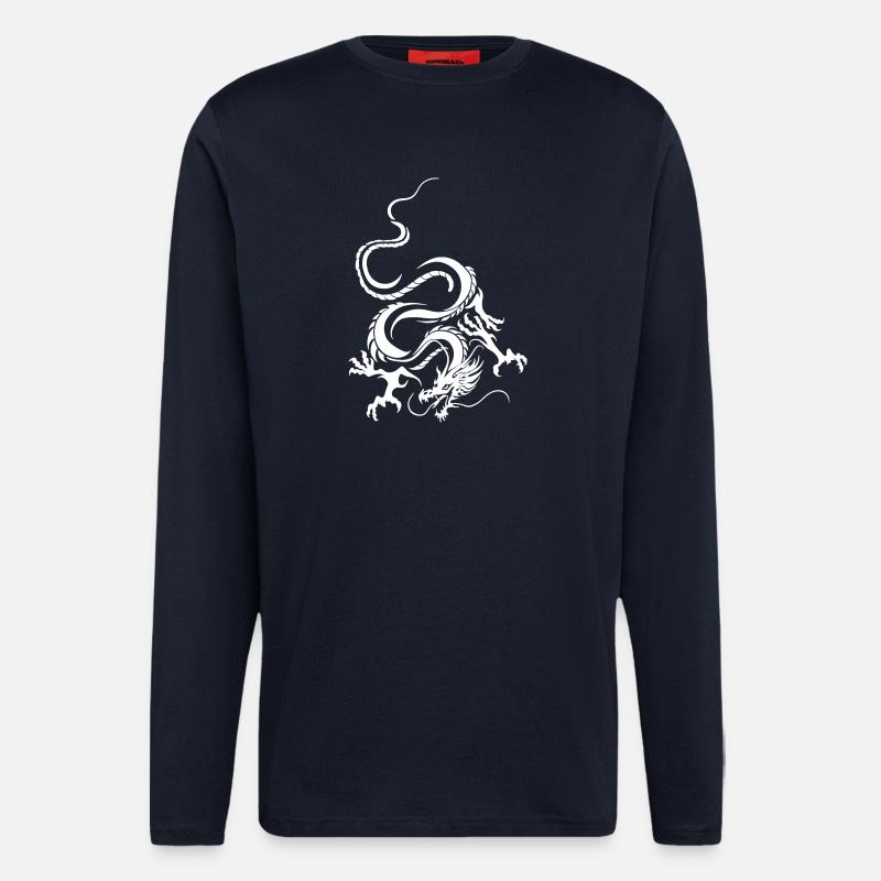 Dragon Blanc Art graphique complexe - Manches longues bio décontracté fabriqué en UE - DARK NAVY