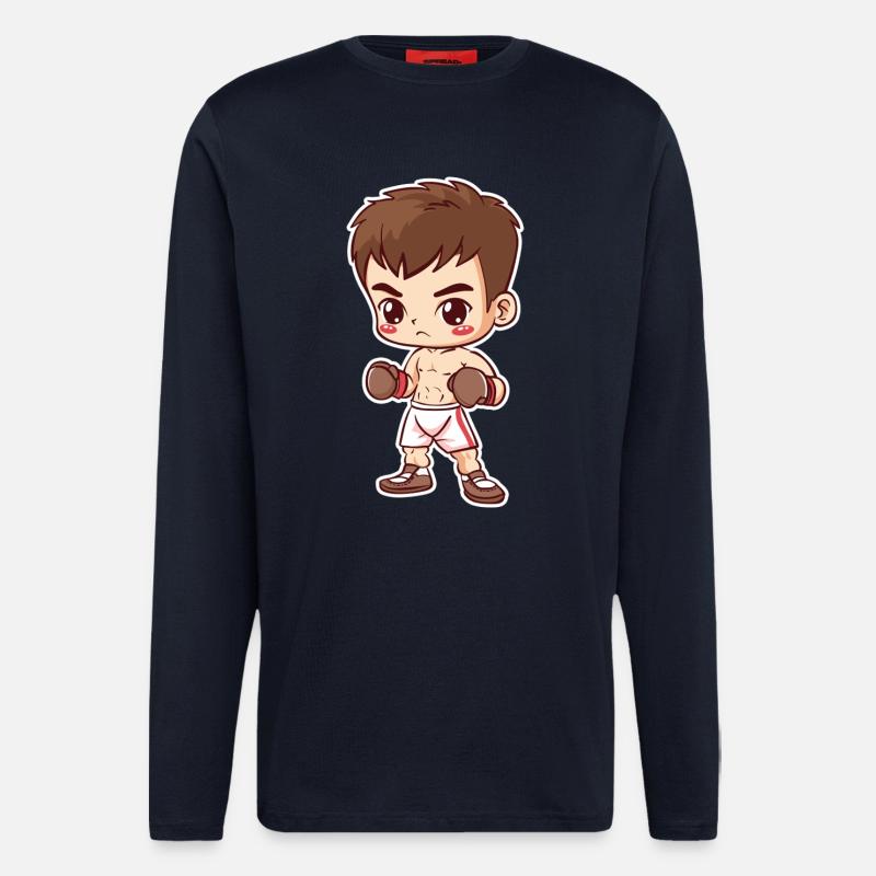 Kickboxer garçon style dessin animé - Manches longues bio décontracté fabriqué en UE - DARK NAVY