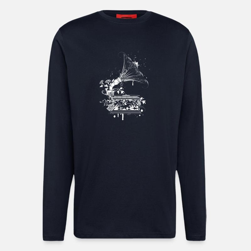 Nostalgic Gramophone – Floral Line Art - Longsleeve - made by SPREAD - DARK NAVY