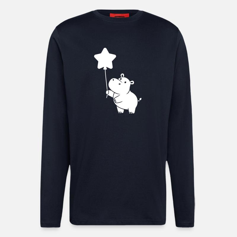 Silhouette de ballon étoile hippopotame - Manches longues bio décontracté fabriqué en UE - DARK NAVY