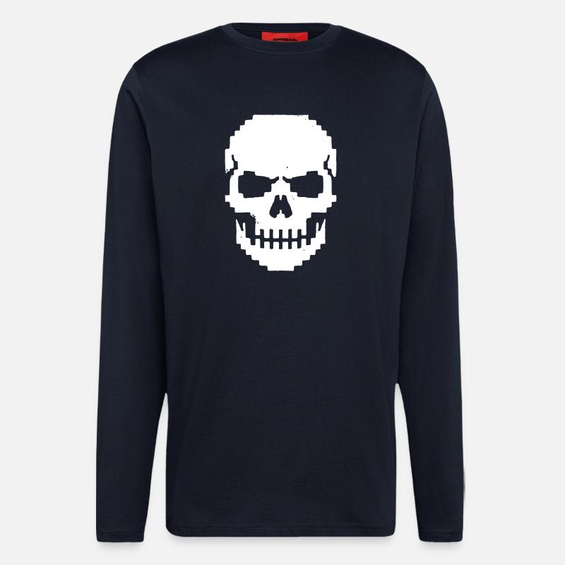 Mâchoire de Crâne Pixel 8-Bit - Manches longues bio décontracté fabriqué en UE - DARK NAVY
