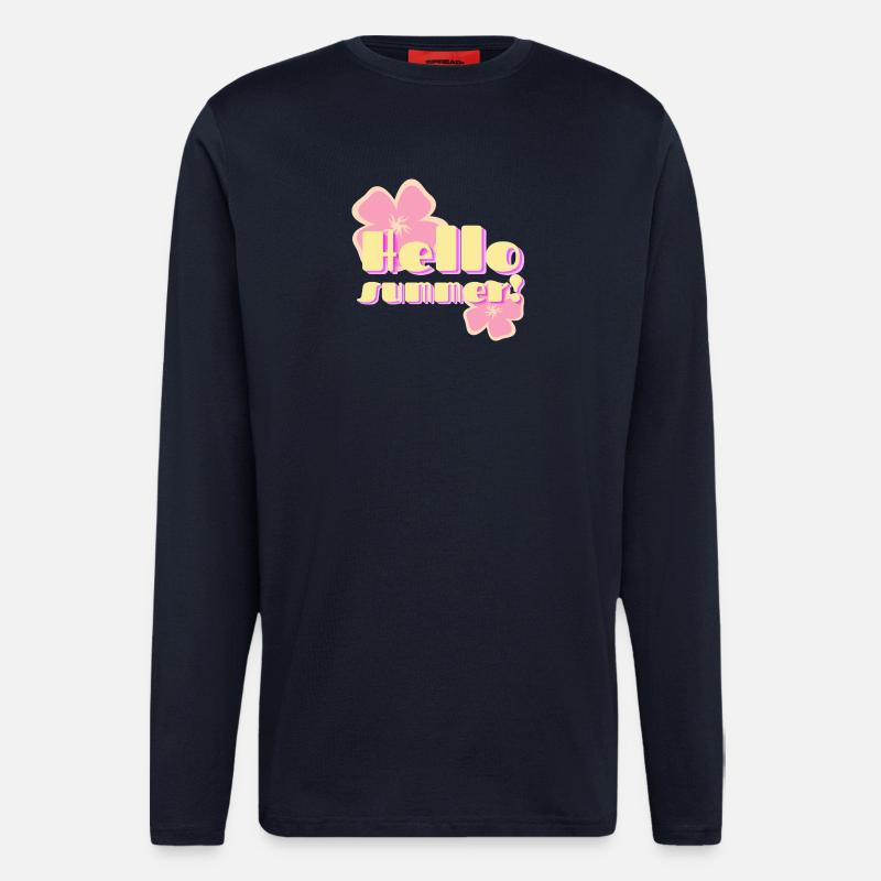 Hello Summer fleurs pastel rétro - Manches longues bio décontracté fabriqué en UE - DARK NAVY