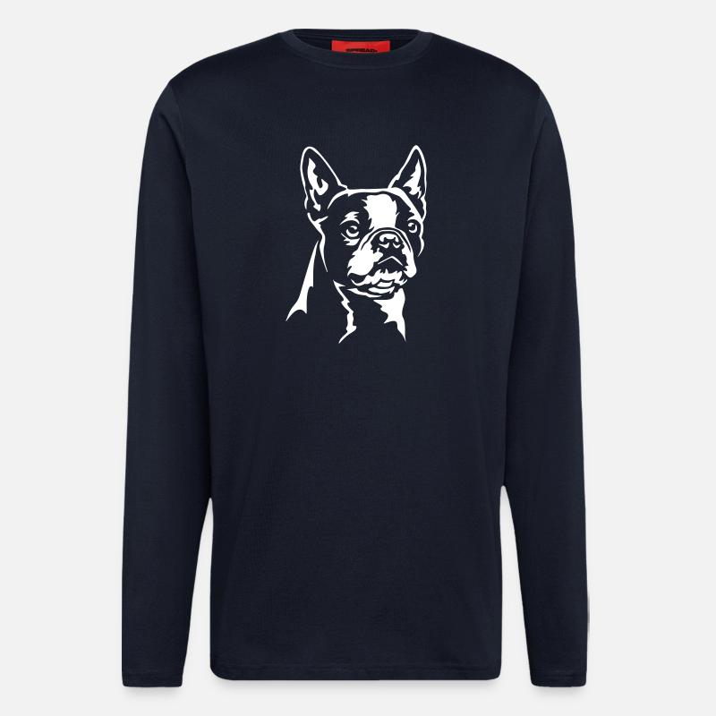 Boston Terrier Kopf "Black Edition" - Langarmshirt - made by SPREAD  - DARK NAVY