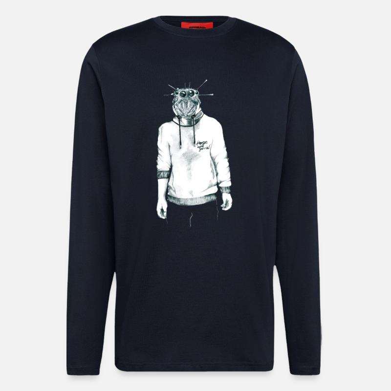 Mensch mit Spinnenkopf im Kapuzenpullover - Langarmshirt - made by SPREAD  - DARK NAVY