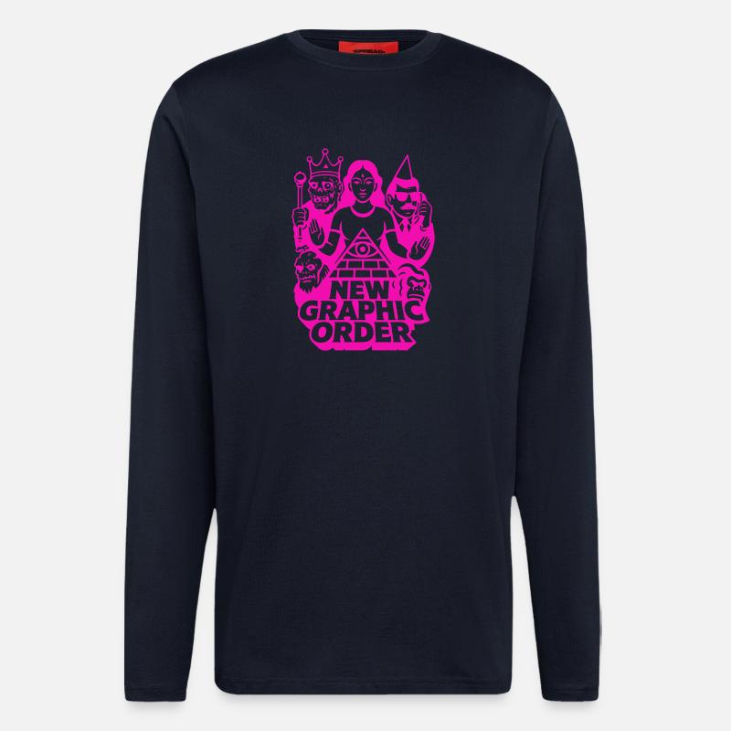 Nouvelle commande graphique Pulp Art rose - Manches longues bio décontracté fabriqué en UE - DARK NAVY