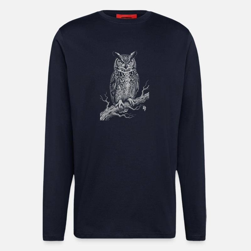 Eulen-Silhouette auf Moonlit Branch - Langarmshirt - made by SPREAD - DARK NAVY