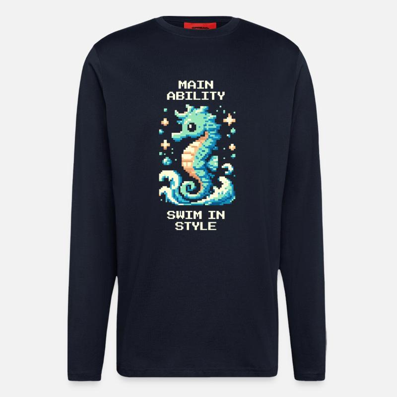 Hauptfähigkeit: stilvoll schwimmen | Seepferdchen - Langarmshirt - made by SPREAD - DARK NAVY