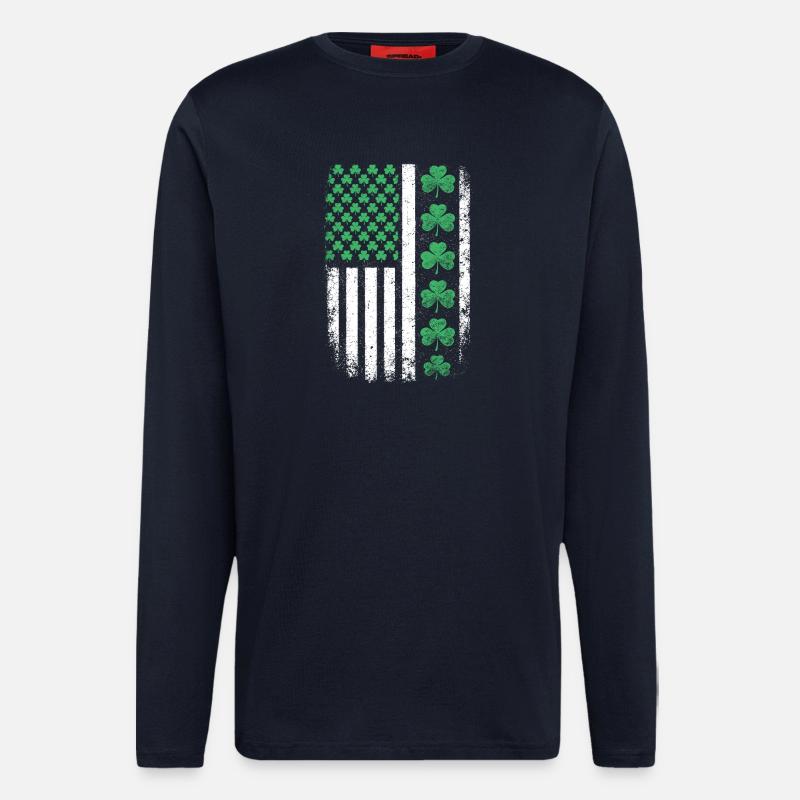 St Patrick Shamrock USA-Flagge - Langarmshirt - made by SPREAD  - DARK NAVY