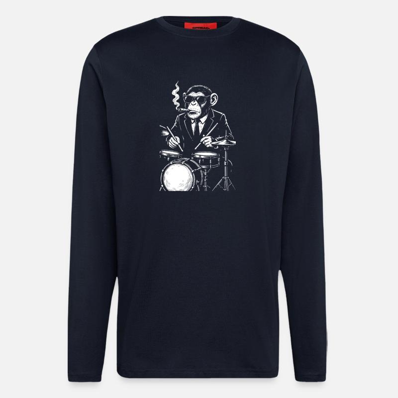 Affe mit Zigarre spielt Trommeln - Langarmshirt - made by SPREAD  - DARK NAVY
