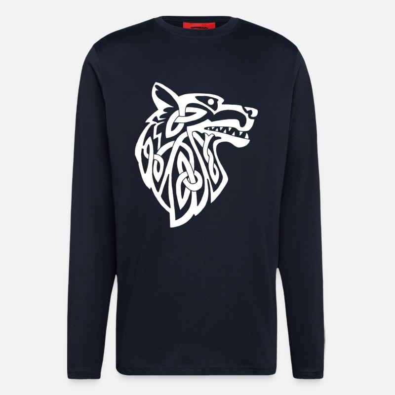 Wolf weiß Wikinger - Langarmshirt - made by SPREAD - DARK NAVY