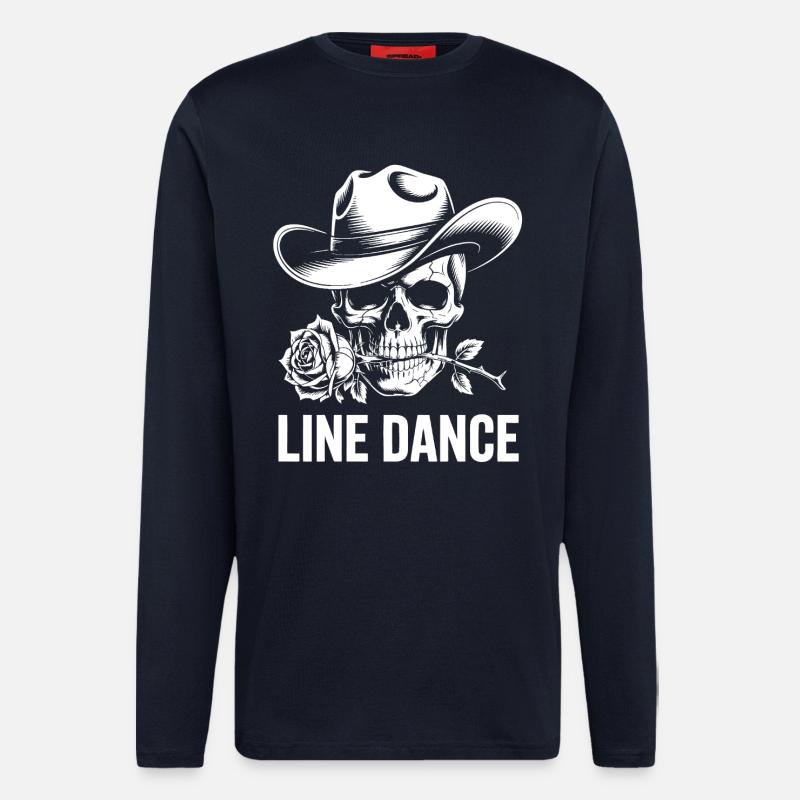 Line Dance Skull mit Rose - Langarmshirt - made by SPREAD  - DARK NAVY