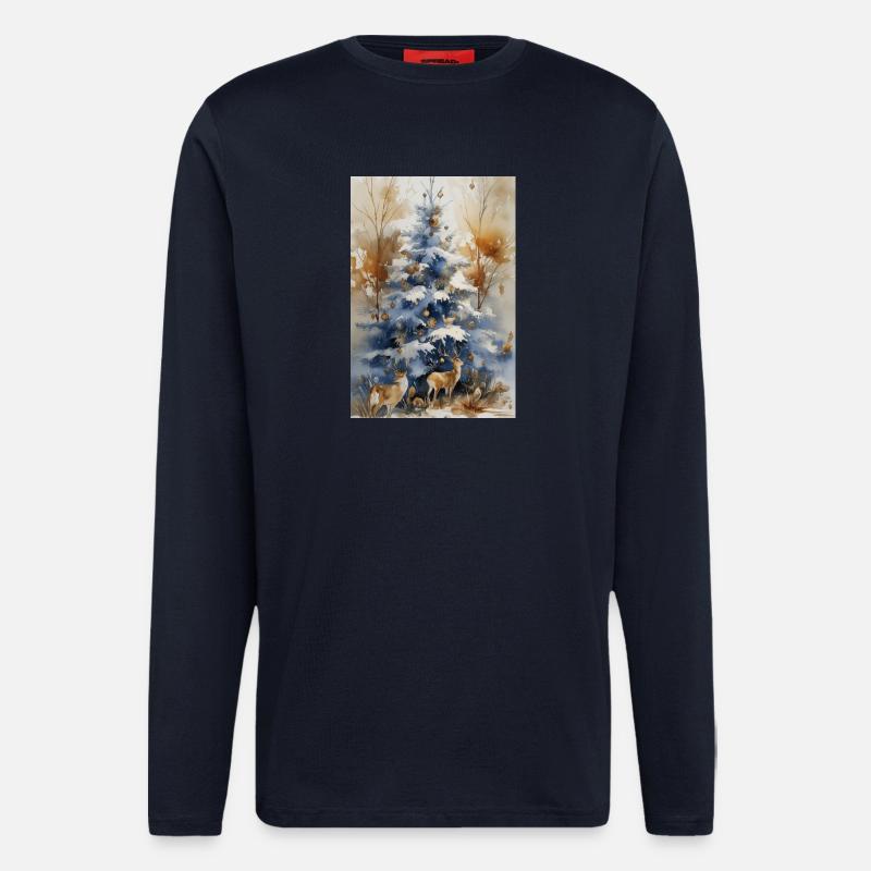 Blauer Weihnachtsbaum und Hirsch - Langarmshirt - made by SPREAD  - DARK NAVY