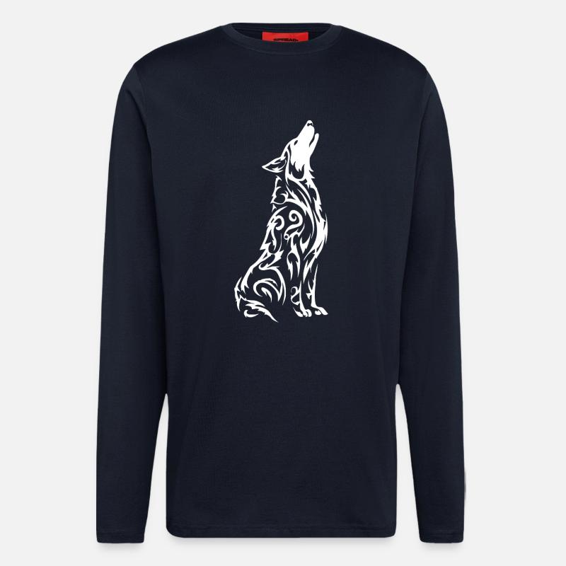 Wolfs Silhouette Tribal Muster - Langarmshirt - made by SPREAD  - DARK NAVY