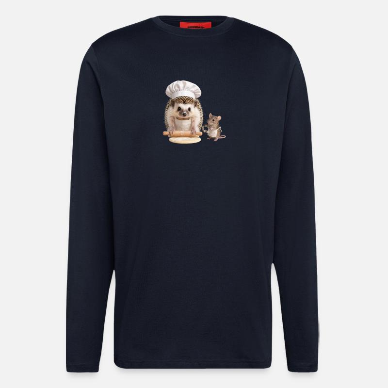 Boulanger hérisson avec aide souris - Manches longues bio décontracté fabriqué en UE - DARK NAVY