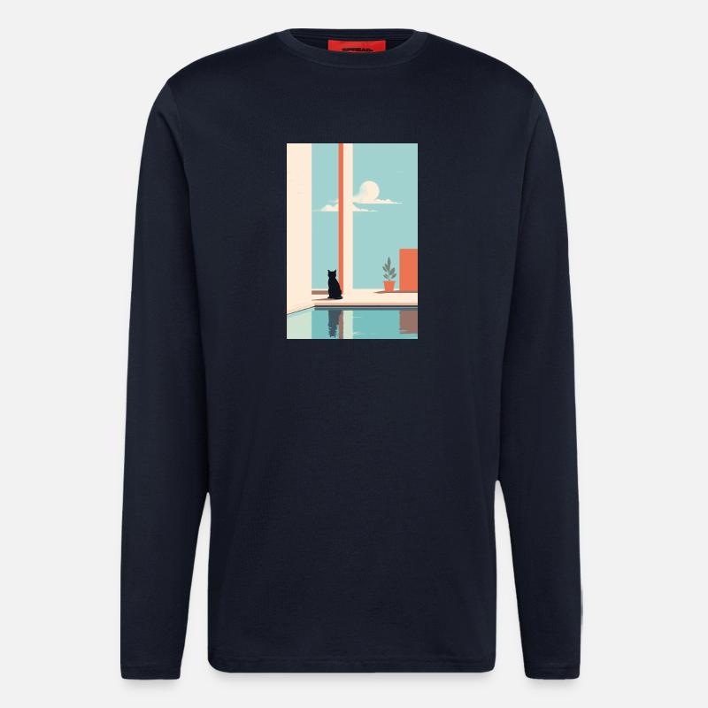 cat by the pool - Langarmshirt - made by SPREAD  - DARK NAVY