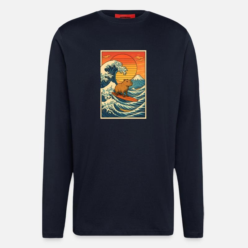 Capybara Surfing - Langarmshirt - made by SPREAD  - DARK NAVY