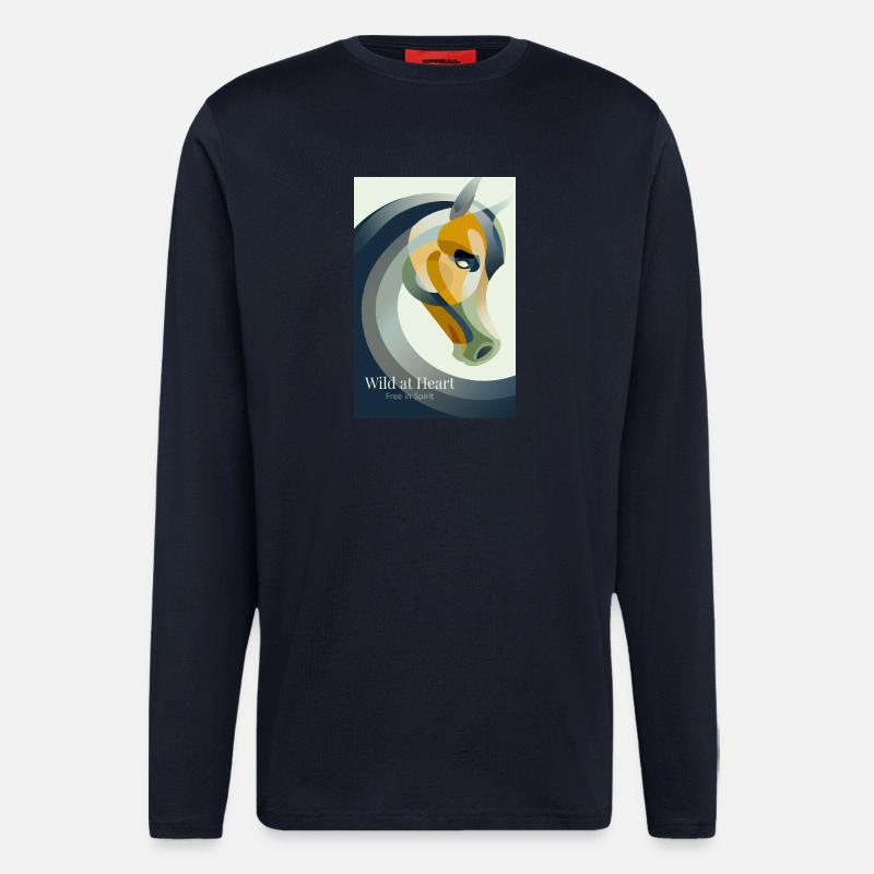 Affiche de cheval abstraite moderne - Manches longues bio décontracté fabriqué en UE - DARK NAVY