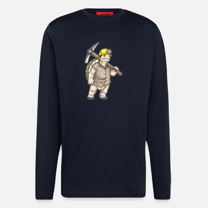 turtle miner pickaxe mining - Longsleeve - made by SPREAD  - DARK NAVY