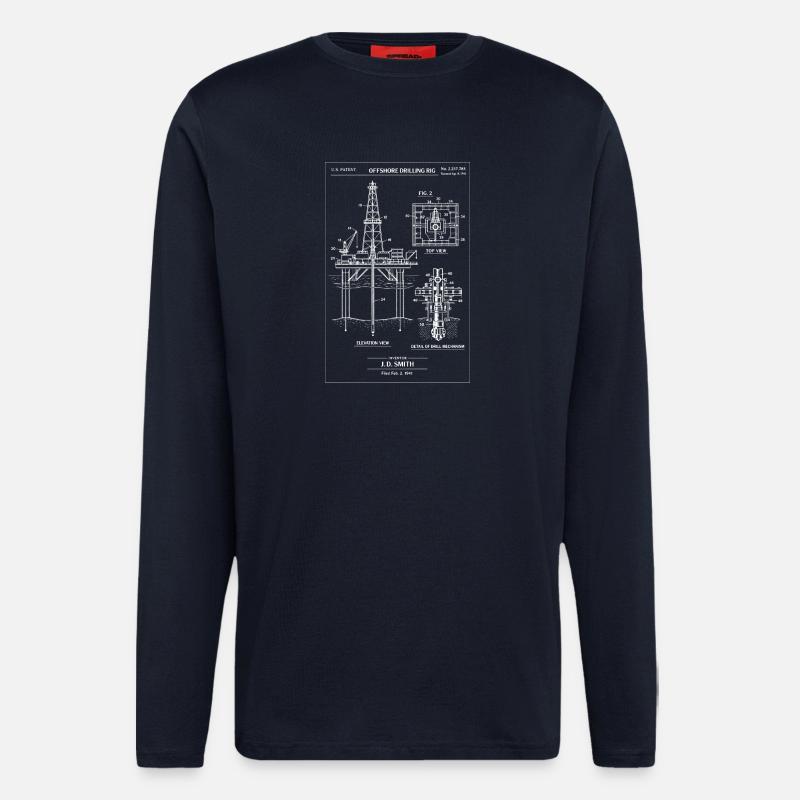 Offshore Drilling Rig Blueprint - Longsleeve - made by SPREAD  - DARK NAVY