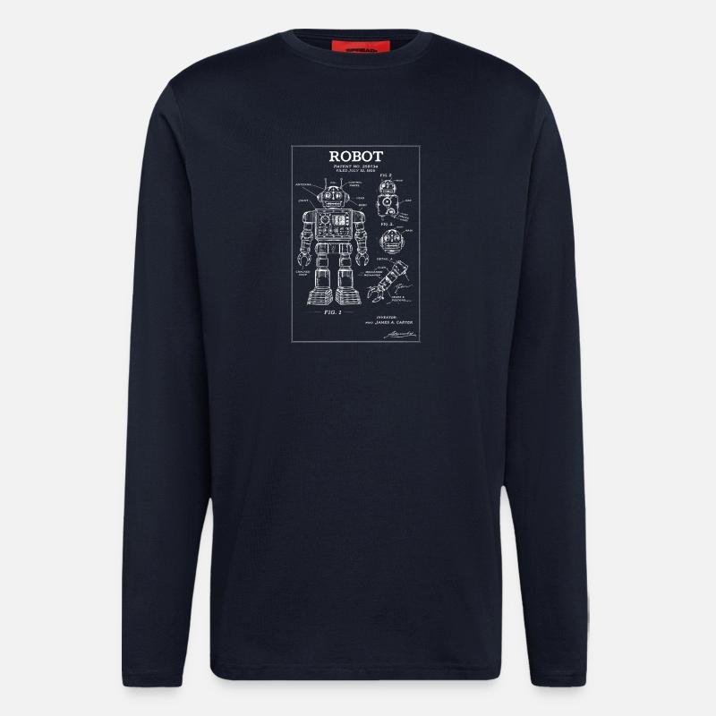 Retro Robot Blueprint Patentkunst - Langarmshirt - made by SPREAD  - DARK NAVY