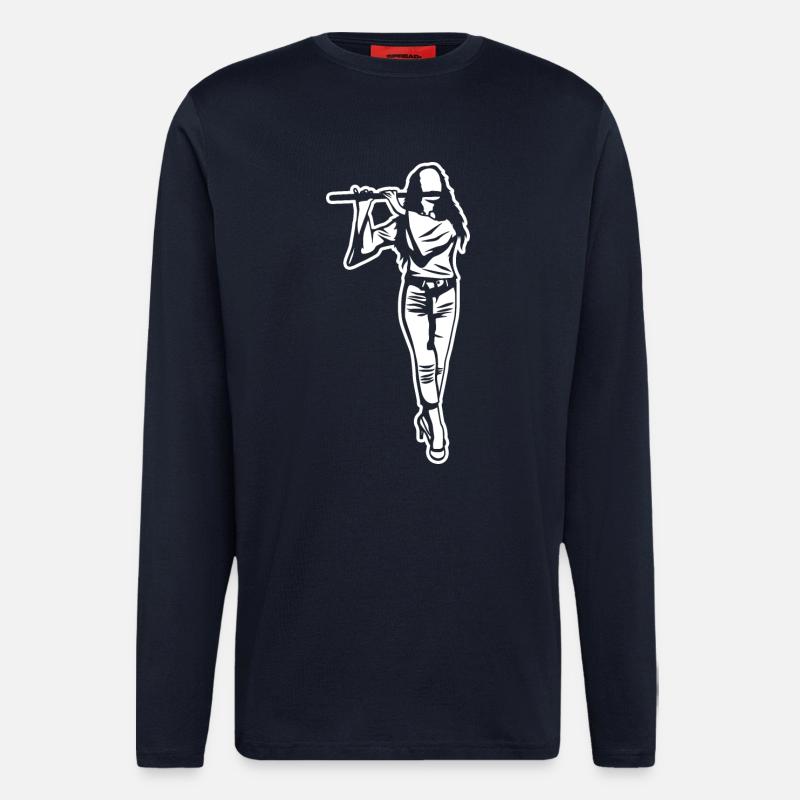 Flöte Mädchen Zeichnung - Langarmshirt - made by SPREAD - DARK NAVY