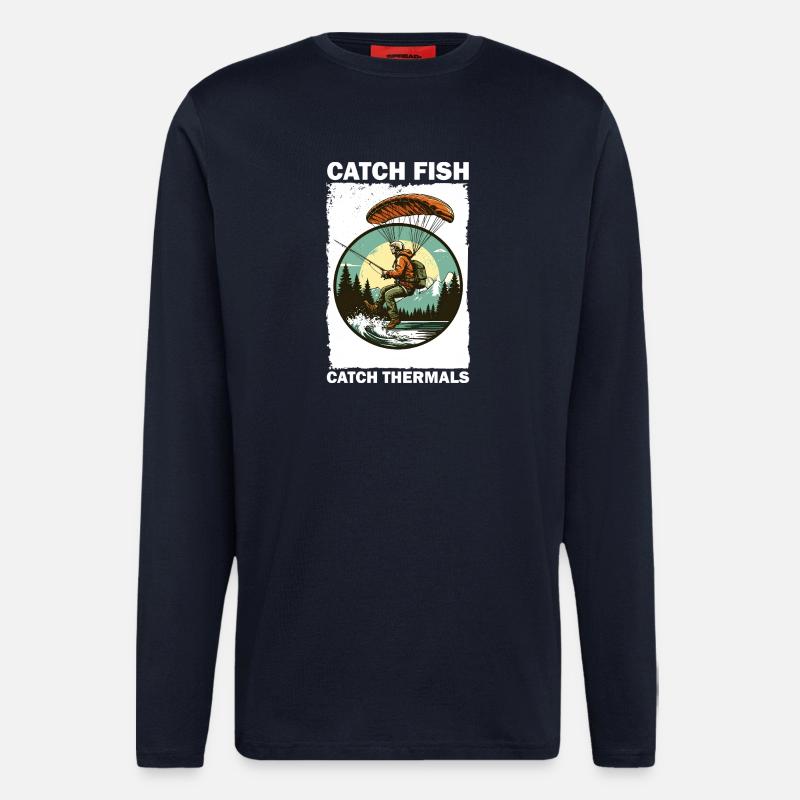Adventurous angler with climbing board - Longsleeve - made by SPREAD - DARK NAVY