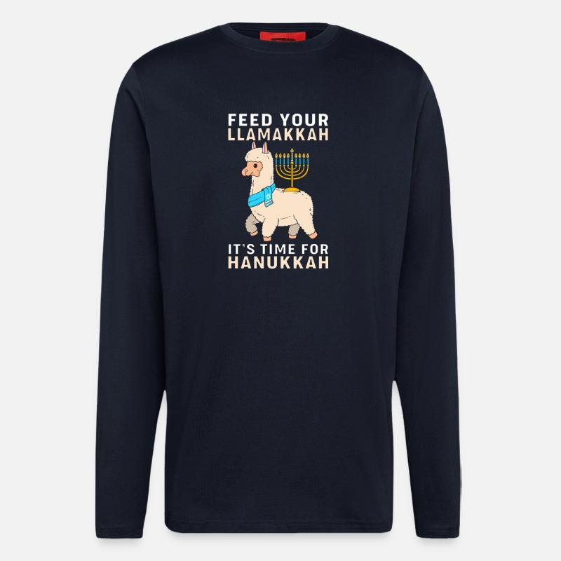 Hanoukka Hanoukka Hanoukka Lama - Manches longues bio décontracté fabriqué en UE - DARK NAVY
