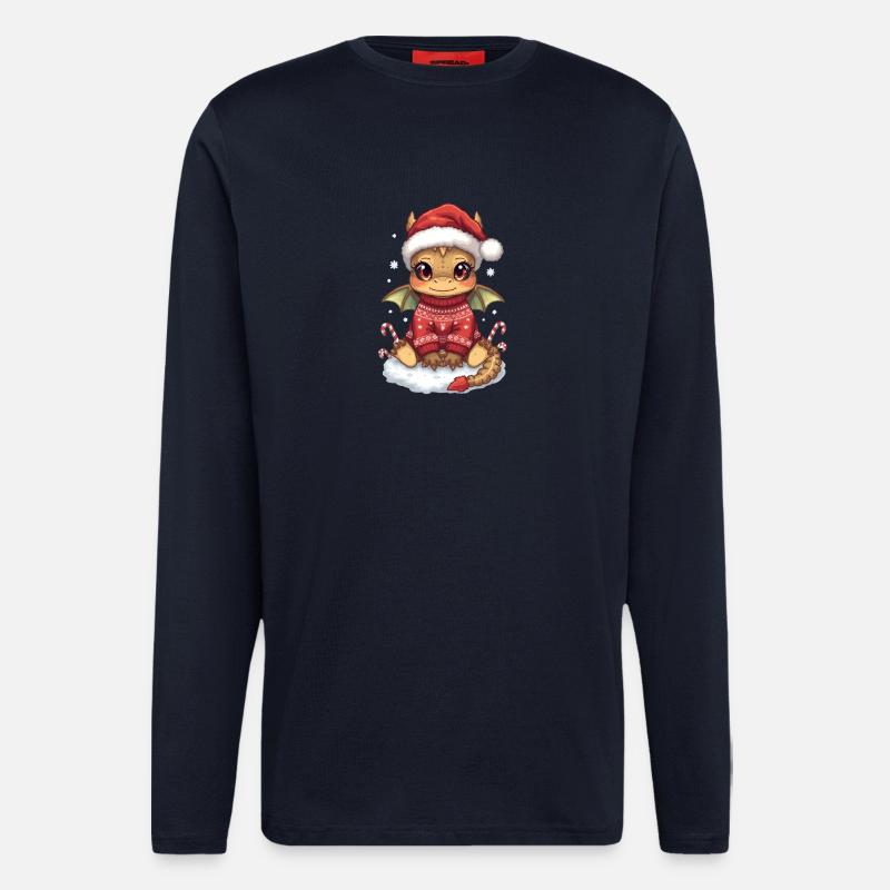 Kawaii Weihnachtsdrache im roten Pullover - Langarmshirt - made by SPREAD  - DARK NAVY