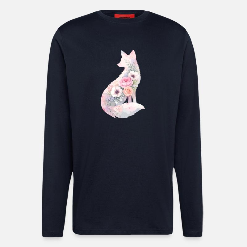 Fuchs Silhouette Aquarell Blumen - Langarmshirt - made by SPREAD - DARK NAVY