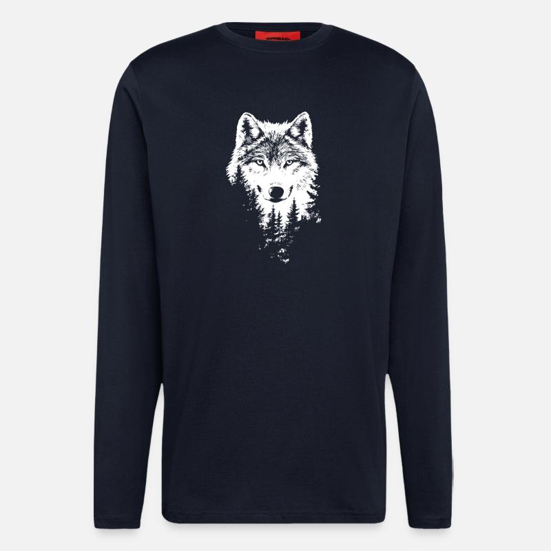 Wolf Face Forest Silhouette - Longsleeve - made by SPREAD  - DARK NAVY
