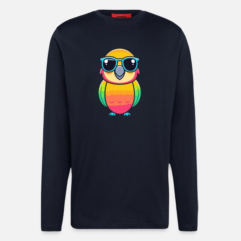 Retro-Papagei mit blauer Brille - Langarmshirt - made by SPREAD  - DARK NAVY