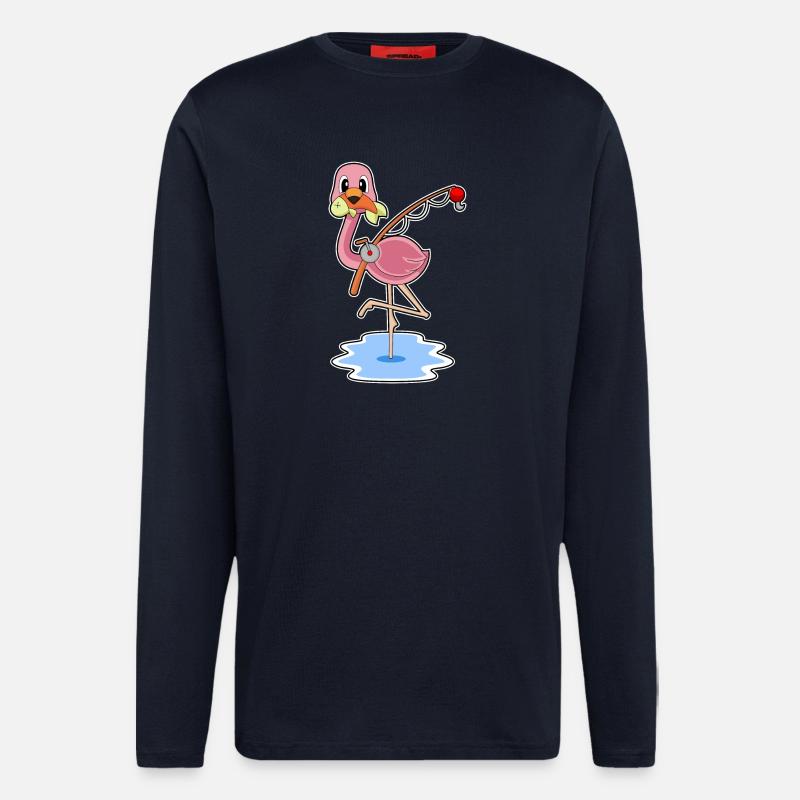 Flamant rose Pêcheur Pêche - Manches longues bio décontracté fabriqué en UE - DARK NAVY