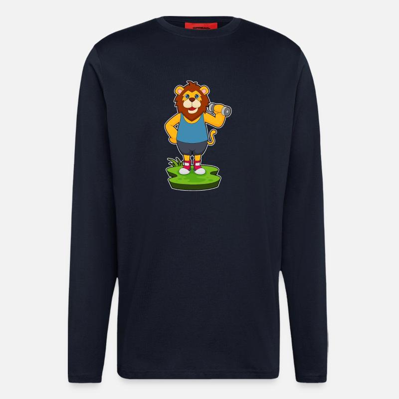 Lion Bodybuilder Haltère - Manches longues bio décontracté fabriqué en UE - DARK NAVY