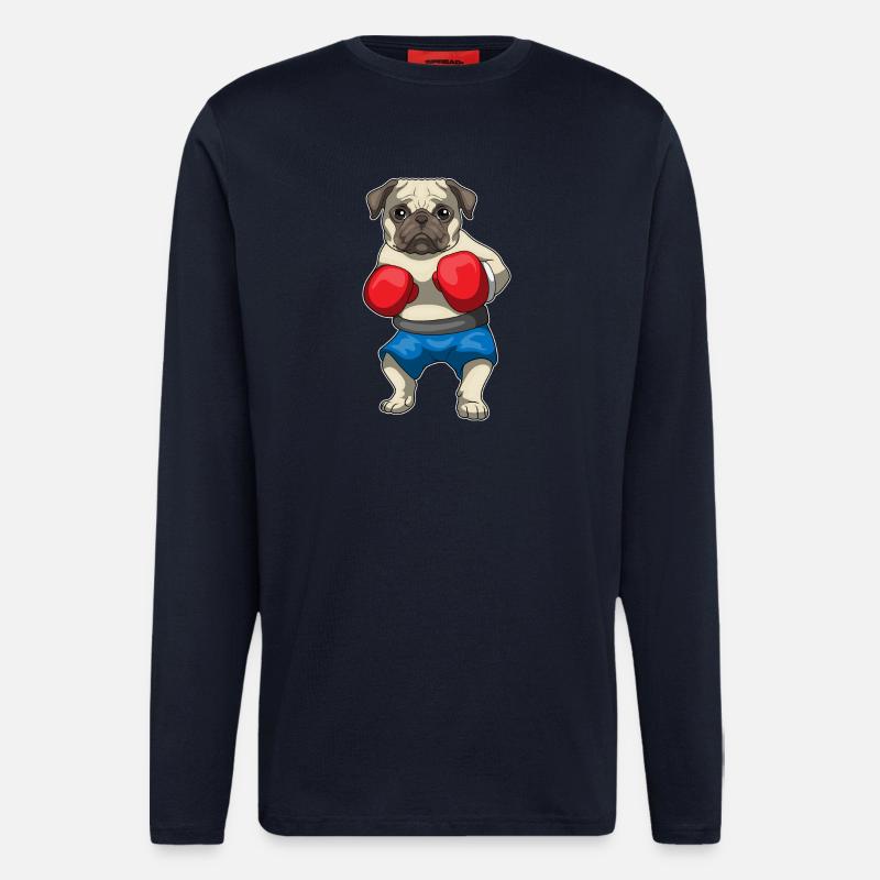 Mops Boxer Boxhandschuhe Boxen - Langarmshirt - made by SPREAD  - DARK NAVY