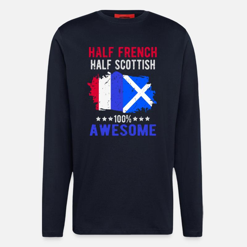 Moitié Français Moitié Ecossais - Manches longues bio décontracté fabriqué en UE - DARK NAVY