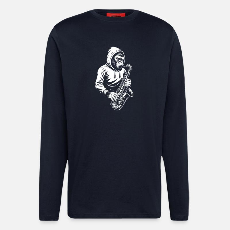Affe im Kapuzenpullover Saxophon Design - Langarmshirt - made by SPREAD - DARK NAVY