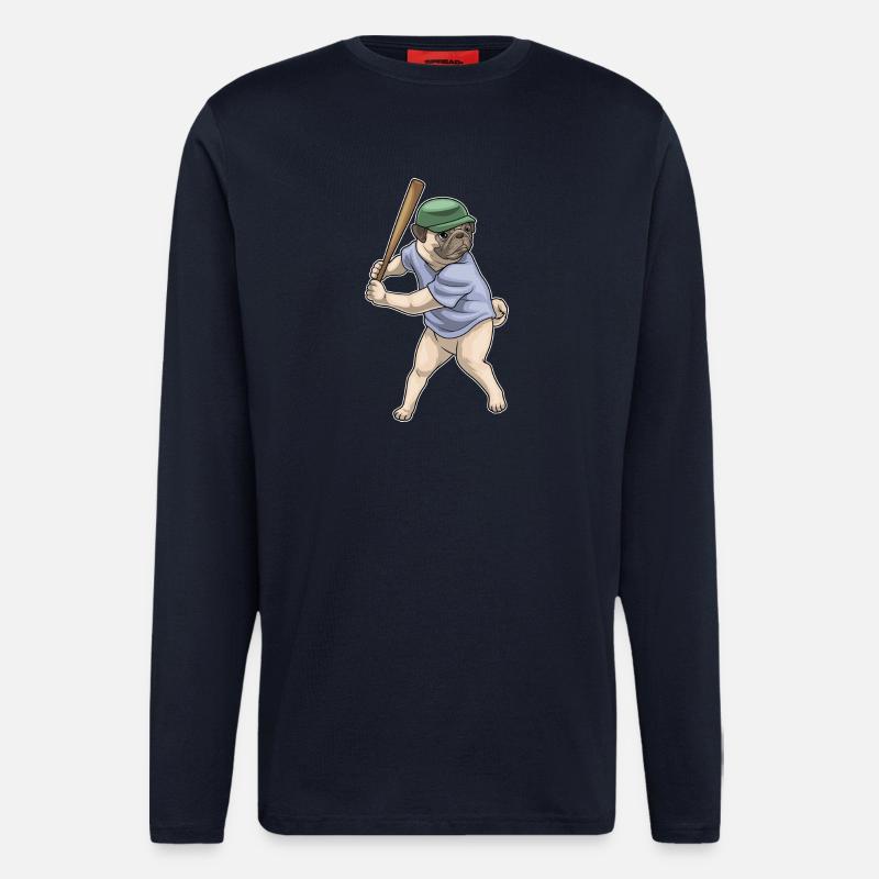 Mops Baseball Baseballschläger - Langarmshirt - made by SPREAD - DARK NAVY